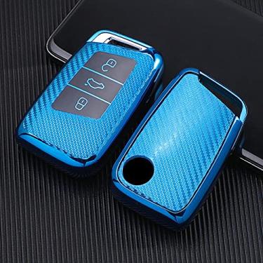 Imagem de WSWJDW TPU masculino feminino porta chave do carro capa chaveiro anel chave bolsa, adequado para Volkswagen VW Tiguan MK2 Magotan Passat B8 CC Skoda Superb A7, azul