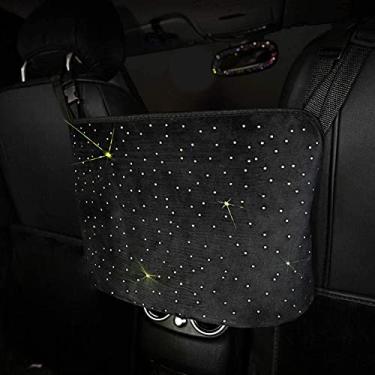 Imagem de Eing Bling organizador de carro, bolsa de rede para banco traseiro, barreira de assento traseiro para animais de estimação, bolsa de tecido de carga, bolsa de armazenamento de motorista com diamantes de cristal de estrelas, preta