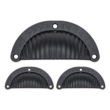 Imagem de 3 Puxadores Colonial Concha Gaveta Armario Cristaleira Retro (Preto Fosco)