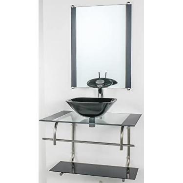 Imagem de GABINETE DE VIDRO PARA BANHEIRO INOX 60CM CUBA QUADRADA CQP PRETO