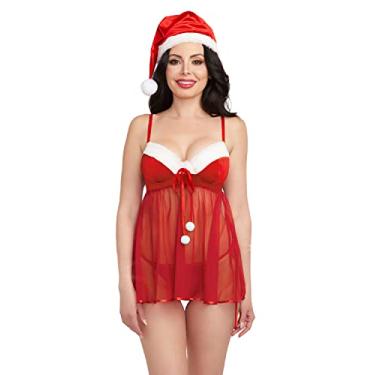 Imagem de Dreamgirl Conjunto de lingerie feminina de Papai Noel Babydoll, Vermelho, GG