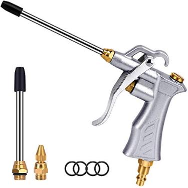 Imagem de Pistola de sopro de ar profissional com bocal de fluxo de ar ajustável de cobre e 2 extensões de fluxo de ar de aço, acessório de compressor de ar pneumático, ferramenta de limpeza de poeira, soprador de ar, pistola de bocal