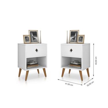 Imagem de Kit 2 Mesa de Cabeceira C/ 1 Gav Pés Palito Retro Branco - Rede Moveis