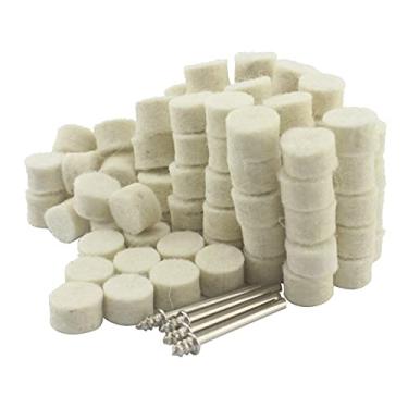 Imagem de Luo ke Kit de polimento de lã com 100 peças, roda de polimento de feltro de lã comprimida com haste de 1/8 polegadas para ferramenta rotativa Dremel (tamanho do ponto: 1/2")