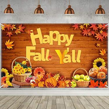 Imagem de Artigos de decoração de festa de outono, tecido extra grande Happy Fall Y'all para decoração de ação de graças, fundo Happy Fall Y'all Banner Happy Outono Y'all, 183 x 110 cm