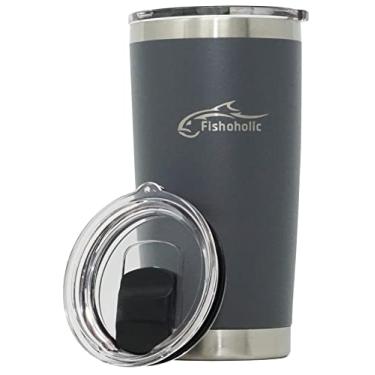 Imagem de Copo de pesca Fishohoholic com tampa magnética para presente de pesca – Caneca de pesca de vidro isolada a vácuo de aço inoxidável de parede dupla para pesca de café Fishaholic (R) TM (azul, 570 ml)