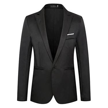 Imagem de Casaco esportivo masculino slim fit com um botão notched lapela paletós casuais lisos Blazers, Preto, XX-Large