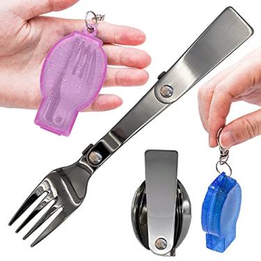 Imagem de Conjunto dobrável de garfo e colher, conjunto de colher e garfo dobrável portátil com dois estojos de armazenamento de plástico para viagem, acampamento térmico, piquenique ao ar livre
