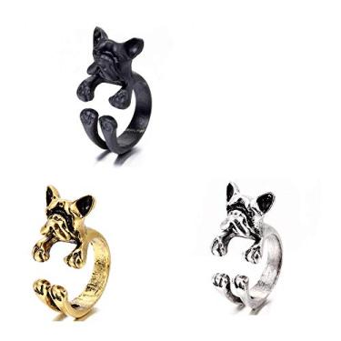 Imagem de HUAWELL Anel de 3 peças de animais com envoltório 3D e polimento retrô ajustável