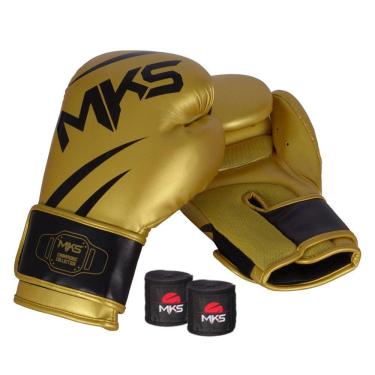 Imagem de Kit Luva de Boxe Mks V3 e Bandagem 2,55m Dourado 14 Oz