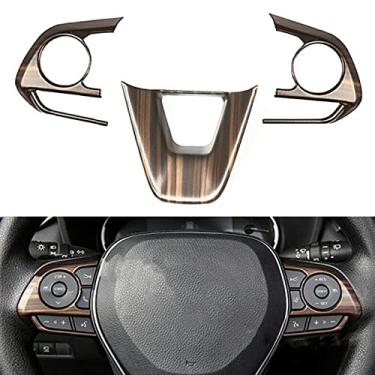 Imagem de MIVLA 3 pcs grão de madeira ABS botão do volante do carro cobre moldura da guarnição, para Toyota RAV4 2021 2020 2019 acessórios do interior do carro