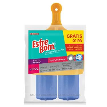 Imagem de Kit 1 Pá E 2 Rolos De Sacos Para Lixo 100L Esfrebom