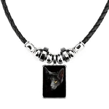 Imagem de DIYthinker Colar preto de gato selvagem com pingente de corda de couro Torque joia