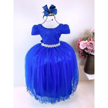 Imagem de Vestido Infantil Realeza Azul Royal Renda Pérolas Festa Luxo - Enjoy