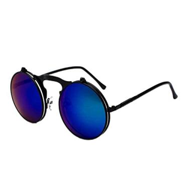 Imagem de Óculos de Sol Masculino Vintage Feminino Estilo Retro Vapor Punk Armação de Metal Redonda Lente Espelhada Óculos de Sol Óculos de Sol, A08 Preto Azul Verde, Tamanho único