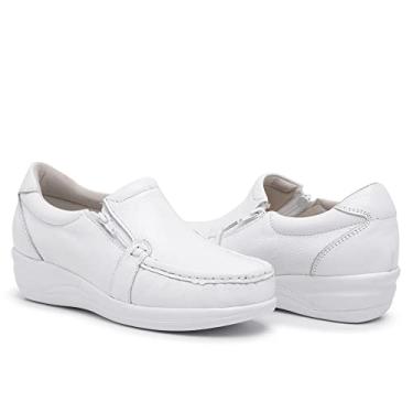 Imagem de Sapato Feminino Ortopédico Sapatenis Mocassim de Couro Legitimo com Ziper Anti Stress Calce Facil Macio Confortavel Leve (Branco, br_footwear_size_system, adult, numeric, numeric_40)