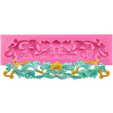 Imagem de (303 Acanthus Embellishment) - Funshowcase Sugarcraft Cake Decoration Embellishment Artwork Border Shape Enhanced Lace Fondant Gum Paste Pastry Silicone Mould 13.7x3.7x1cm