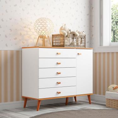 Imagem de Cômoda Infantil Bartira Ternura com 5 Gavetas e 1 Porta - 106,8cm de largura