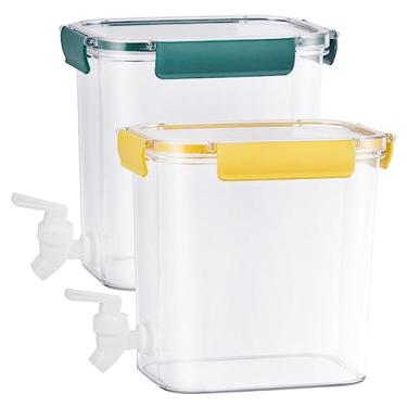 Imagem de Recipientes de plástico 2 peças dispensador de bebidas com torneira jarra de plástico porta detergente para bebidas leite dispensador de limonada recipientes de suco com tampas para geladeira 4,5L (C