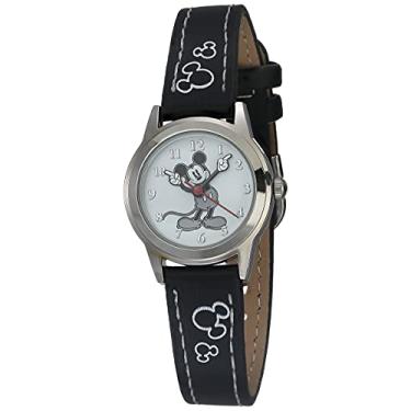 Imagem de Accutime Relógio infantil Disney Mickey Mouse analógico fashion para meninas e mulheres, Mostrador branco, tira preta, vestido