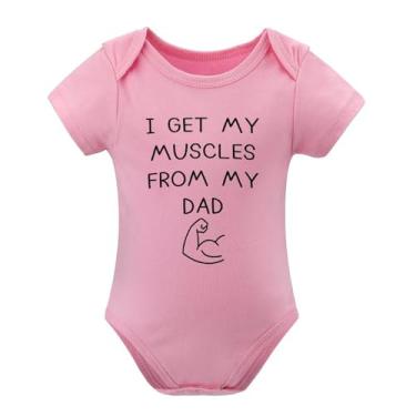 Imagem de SHUYINICE Macacão infantil unissex I Get My Muscles from My Dad Body de uma peça macacão divertido para recém-nascido, rosa, 6-9 Months
