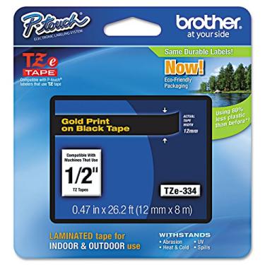 Imagem de Fita adesiva padrão Brother P-touch TZE-334, pacote com 1, preto e dourado