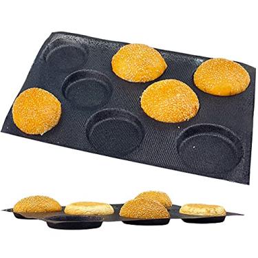 Imagem de Forma de coque de hambúrguer antiaderente de silicone para assar formas de pão de hambúrguer, ótimos moldes de padaria perfurados para pães sem glúten (8 pães, 17 x 12 x 0,15 cm)