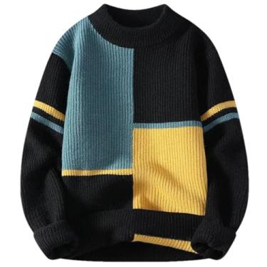 Imagem de KANG POWER Suéter masculino quente outono inverno pulôver solto gola redonda suéter de malha, 23972 preto, Small