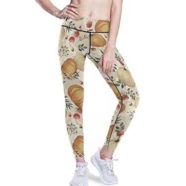 Imagem de KLL Leggings e calças de ioga femininas de outono com folhas de abóboras e calças de ioga macias para mulheres PP, Abóboras, folhas de maçãs, outono, M