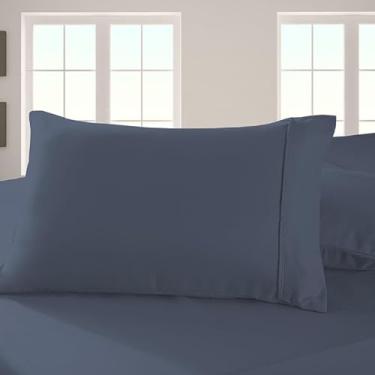 Imagem de Pizuna Fronha Algodão Azul Marinho, 400 fios de algodão 100% sateen de fibra longa fronhas 50x70 cm com aba elegante de 20 cm - 2 pecas