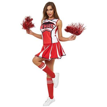 Imagem de Makroyl Womens Cheerleader Costume Uniform Halloween Fancy Dress Cosplay Costume (Red, US 4-6)