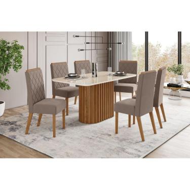 Imagem de Mesa de Jantar Solana 160 C. Vidro 6 Cad. Nina Amendoa - Henn