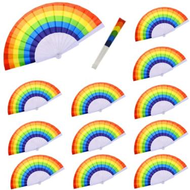 Imagem de ENLAYER 12 peças de leques de arco-íris para mulheres, leques dobráveis de plástico para fãs LGBT do orgulho gay para burlesco, drag Queen, roupas de festival e orgulho para mulheres e acessórios de