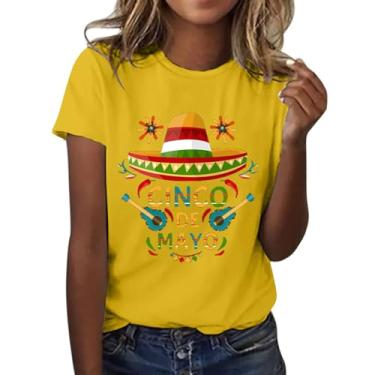 Imagem de PKDong Cinco De Mayo Camisa Engraçada Fifth of May Camisetas femininas de verão 2024 Camiseta moderna gola redonda manga curta México, A02 Amarelo, G