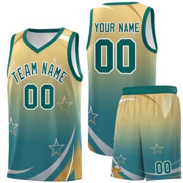 Imagem de Camiseta de basquete personalizada para homens mulheres jovens, shorts de basquete personalizados com logotipo do número do time, Cáqui e verde - 17, Tamanho Único