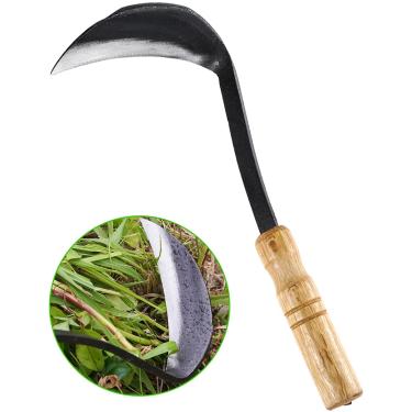 Imagem de Enxada japonesa para foice de erva daninha, removedor de ervas daninhas de 28 cm para jardinagem Nejiri Kama lâmina de escavação e corte, molde de uma peça de aço de alto carbono com cabo de madeira dura, borda muito afiada, trabalho rápido