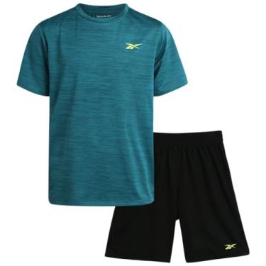 Imagem de Reebok Conjunto de shorts ativos para meninos - camiseta de desempenho de 2 peças e shorts de ginástica de basquete (8-12), Azul-petróleo, 12