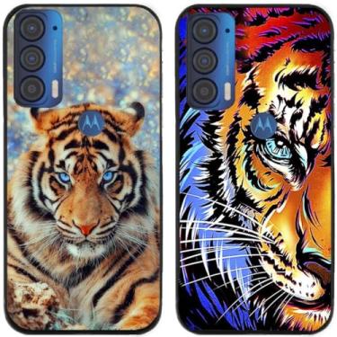 Imagem de 2 peças coruja lobo leão tigre gato pilha golfinhos pug husky cão dinossauro panda capa de telefone traseira gel TPU para Motorola Moto Edge 2021 (Tiger)
