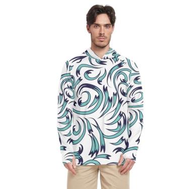 Imagem de Camisa de sol masculina manga comprida com capuz Rashguard para homens camisa de pesca FPS 50+ elementos abstratos flores verdes, Elementos abstratos de flores verdes, M