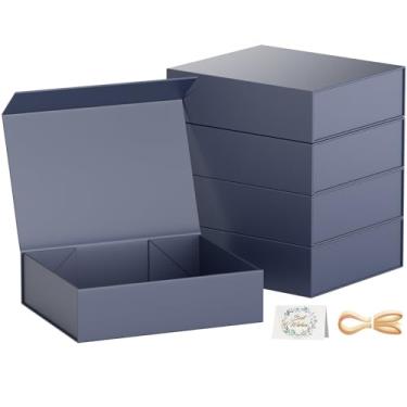 Imagem de PSHVYM Caixas de presente com tampas, 28 x 19 x 7 cm em caixa de presente azul cavalheiro para presentes Fecho magnético para camisetas, luvas, cachecóis, livros, roupas de bebê, embrulho de presente de roupas, contém cartão, fita (pacote com 5)
