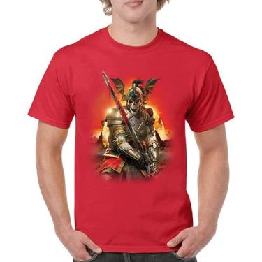 Imagem de Camiseta masculina Apocalypse Reaper Fantasy Skeleton Knight with a Sword Medieval Legendary Creature Dragon Wizard, Vermelho, P