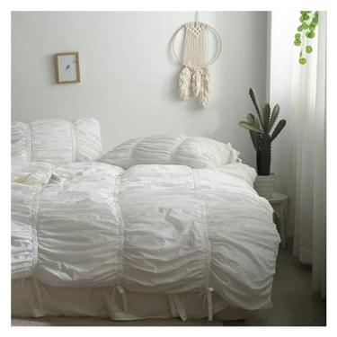 Imagem de Jogo de cama 100% algodão, branco, vermelho, 100% algodão, fronha, lençol com elástico plissado, jogo de cama (tamanho solteiro 4 peças)