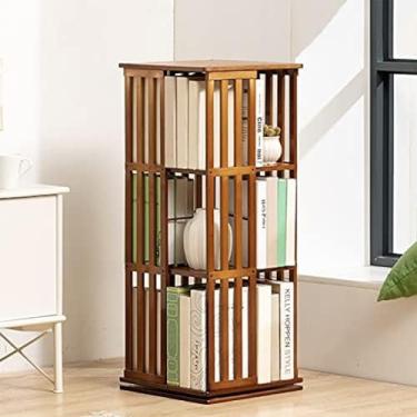 Imagem de Estante giratória de madeira Estante giratória de 360 ​​° Prateleiras de armazenamento no chão Estante alta para livros Organizador de exibição Armário de armazenamento de mídia para sala de