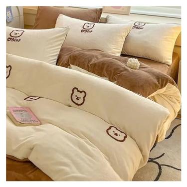 Imagem de Jogo de cama de veludo de leite de cor lisa, 3 peças de veludo grosso e dupla face, lençol duplo grande (5 solteiros)
