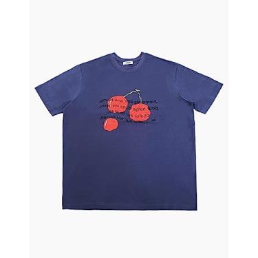 Imagem de LITQI.NF Camiseta feminina com estampa de frutas cereja e manga curta, tamanho grande para mulheres, Azul-marinho, G