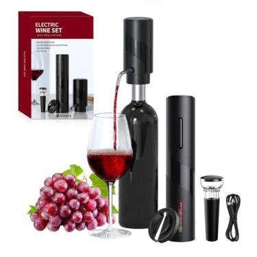 Imagem de Conjunto de abridor de vinho elétrico - Presentes de vinho - Despejador de aerador de vinho elétrico recarregável, abridor automático de garrafas de vinho, rolhas a vácuo e cortador de folha para
