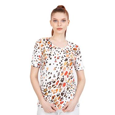 Imagem de Camiseta feminina de verão, gola redonda, casual, manga curta, estampada, coral, para mulheres, Outono, GG