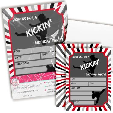 Imagem de Karate, Tae Kwon Do, Convites de festa de aniversário de artes marciais, 20 cartões de preenchimento de 12,7 x 17,78 cm com vinte envelopes brancos da AmandaCreation