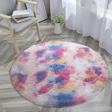 Imagem de Tapete tingido em gravata redondo de pelúcia para quarto tapete felpudo gradiente para mesa de centro doméstico tapete de proteção de chão, cor B, 180x180cm(70,8 pol.)