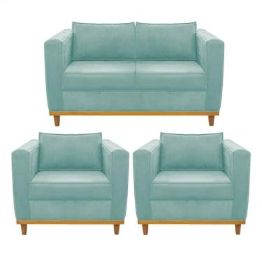 Imagem de Kit Sofá 2 Lugares e 2 Poltronas Europa Suede Azul Tiffany AM Decor